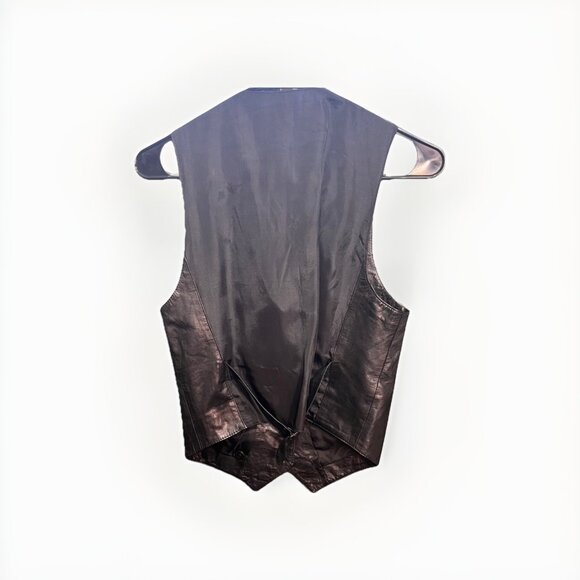 Beged-Or Black Leather Couturier Fine Leather Italia Biker Vest Sz 6 1980s 80s - Picture 2 of 7